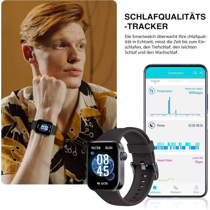 Розумний годинник для чоловіків та жінок, HD-дисплей 1,85 дюйма, розумний годинник з функцією телефону, понад 140 спортивних режимів, фітнес-трекер з крокометром, подарунок на День святого Валентина для нього/неї, водонепроникний IP68 для iOS та Android, 