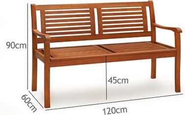 Садова лавка Casaria атмосферостійка деревина FSC 320 кг вантажопідйомність 2-місний підлокітник спинка саду балкон дерев'яна лавка евкаліпт 120x60x90см коричнева болонья