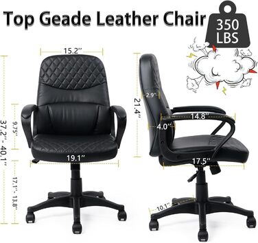 Офісне обертове крісло CLATINA з натуральної шкіри з підлокітниками, ергономічне крісло менеджера з регулюванням висоти для домашнього офісу, конференцій, середньо-висока спинка, коліщатка, чорний преміальний дизайн, комплект з 8 шт.