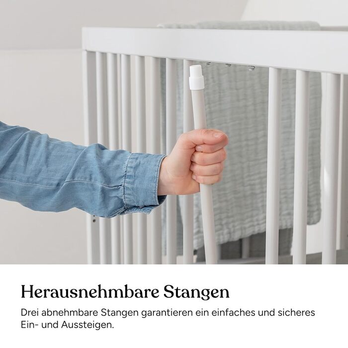 Дитяче ліжко Ehrenkind PUR з матрацом 140x70 з бука Світло-сірий колір Дитяче ліжко з 9-ступінчастим регулюванням висоти зі знімними поручнями Дитяче ліжко 140x70 см Pur матрац світло-сірий колір