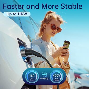Зарядний кабель для електромобілів QIAO тип 2, 11 кВт 5M 16A 3-фазний, IEC 62196 зарядний кабель для електромобілів від типу 2 до