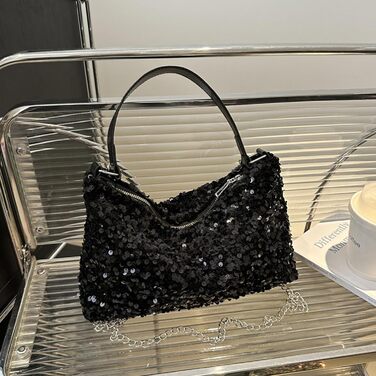Вечірня сумочка-клатч, чорна, з паєтками, на ланцюжку для вечірок, весіль та випускних