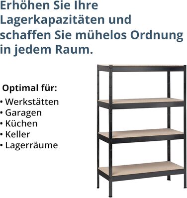 Полігатор SCHULTE Shelf World з 4 дерев&39яними полицями, 180x100x35 см (ВxШxГ), вантажопідйомність на полицю приблизно 90 кг, чорне текстуроване покриття, полиця для зберігання, полиця для підвалу, полиця для майстерні, безболтові полиці