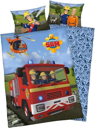 Комплект постільної білизни FEUERWEHRMANN SAM, двосторонній мотив, наволочка 40 x 60 см, підодіяльник 100 x 135 см, бавовна/армова