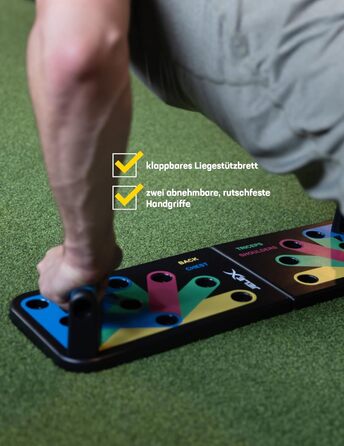 Дошка для віджимань від грудей JELEX Tornado, багатофункціональна фітнес-дошка, 64 см x 19 см, включаючи 10-тижневий план тренувань із суперсетами/посібник тренера (ABS-пластик) з протиковзкими накладками