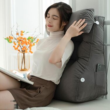 Подушка для спинки дивана/ліжка/узголів&39я, велика подушка для читання для дорослих, м&39яка подушка для спини зі знімним підголівником для читання/відпочинку/ігор (55 x 60 x 26 см, коричнева) 55x60x26 см коричневий