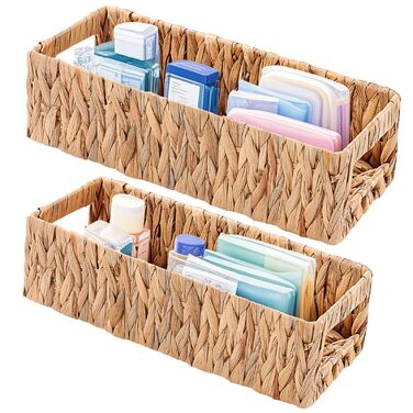Плетені кошики для зберігання з ручками, комплект кошиків для ванної кімнати з 2 предметів з ротанга, плетені кошики з полицями ручної роботи, кошик для зберігання рушників та туалетного паперу, водяний гіацинт