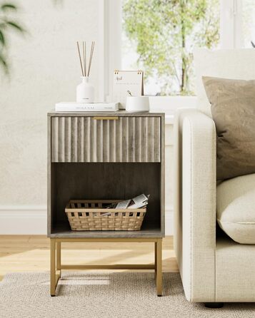 Тумбочка з шухлядою, бічний столик шириною 40 см з великим відділенням, сучасна тумбочка для спальні, вітальні або офісу (40 x 30 x 60 см, сіре заливне покриття) 40 x 30 x 60 см Сіре заливне покриття