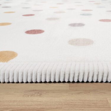 Килимок для повзання килимок для дитячої кімнати нековзний пухнасті крапки, що миється, колір синій жовтий крем, розмір 80x150 см