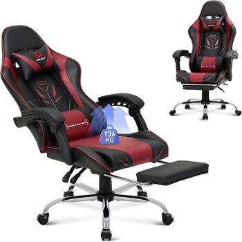 Ігрове крісло COLAMY, комп&39ютерне крісло з підставкою для ніг та поперековою опорою, регульоване по висоті ігрове крісло з поворотним на 360 сидінням та підголівником, крісло для відеогеймерів, ергономічна висока спинка, червоне сучасне