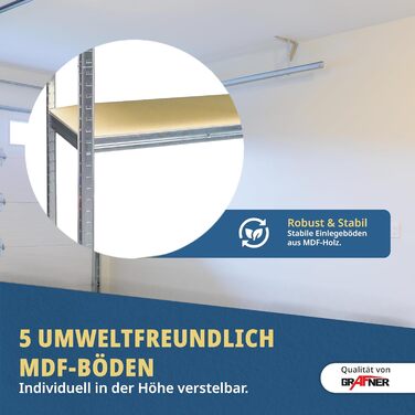 Міцний стелаж Grafner з 5 полицями з МДФ, максимальне навантаження 375 кг, закруглені кути, 75x30x172 см, стелаж без ригелів, полиця для зберігання, полиця для підвалу