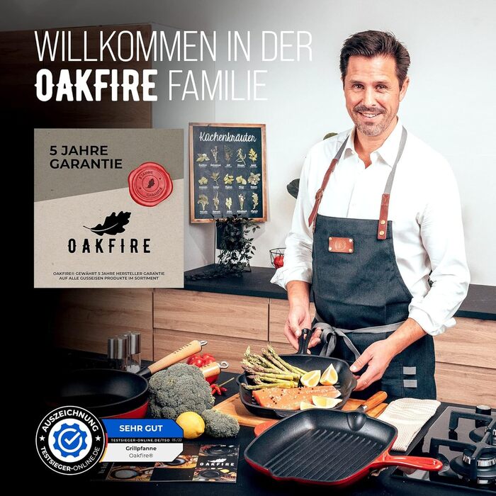 Сковорода-гриль сковорода чавунна емальована 30 см індукційна сковорода чавунна з антипригарною патиною, емаль (червона)