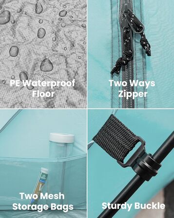 Пляжний намет OutdoorMaster для 3 осіб легке встановлення та портативний, пляжний тінь, захист від сонця, тент із захистом від ультрафіолету UPF 50, знімне мансардне вікно, сімейний розмір, світло-зелений