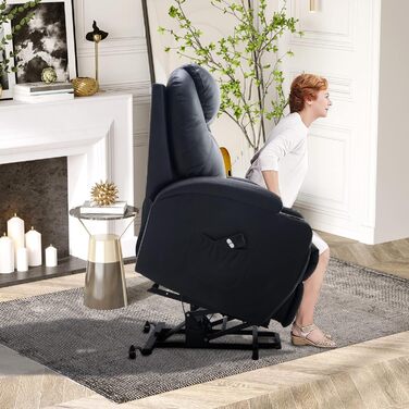 Електричне крісло-реклайнер HOMCOM з підйомником, розкладне крісло з пультом дистанційного керування, підстаканник, бічна кишеня, підставка для ніг, штучна шкіра, чорний колір