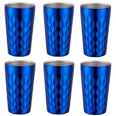 Набір із 6 двостінних стаканчиків з нержавіючої сталі об&39ємом 330 мл, що складаються один на одного, для дому, кемпінгу та пікніків, синього кольору