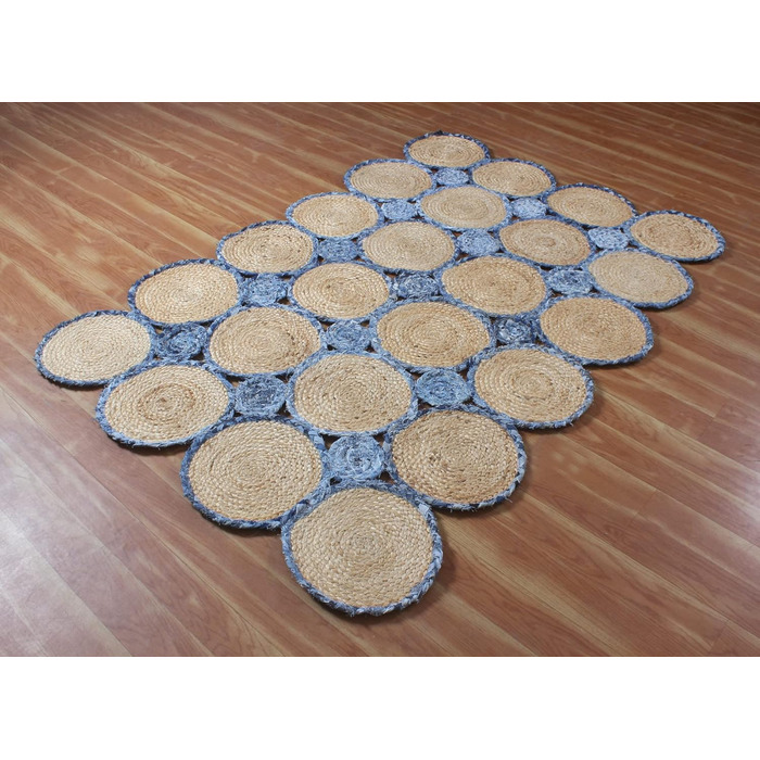 Натуральний ганчірковий килим ручної роботи, геометричний, бежево-блакитний, джут і бавовна, для передпокою, коридору, кімнати, де