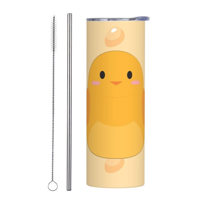 Кухоль з прямою трубочкою, 590 мл, принт мультяшного курчати, дорожній кухоль, підходить для кемпінгу, офісу та дому
