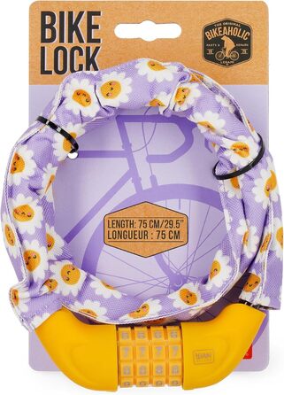 Легамі - Велосипедний замок з кодовим замком, 75 см, водонепроникний, ідеальний для велолюбителів, захист від крадіжки, діаметр 1,4 см, індивідуальне кодове поєднання, ромашки