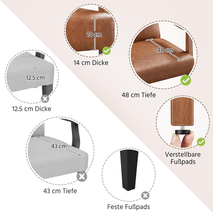 Крісло-реклайнер Yaheetech Retro, м&39яке крісло для телевізора, крісло для читання, одномісний диван, витримує до 136 кг, для вітальні/вітальні/домашнього кінотеатру/спальні, коричнева штучна шкіра