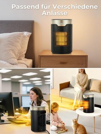 Енергозберігаючий електричний вентилятор-обігрівач, керамічний електричний вентилятор-обігрівач потужністю 1500 Вт з термостатом PTC, режим ECO, тиха робота, пульт дистанційного керування, 24-годинний таймер, захист від перегріву та перекидання, електричн