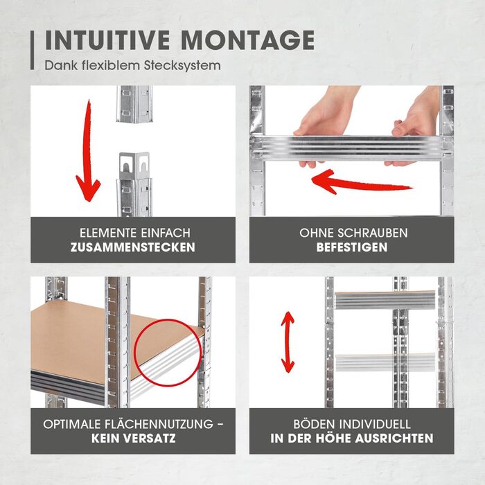 Міцний стелаж EASYmaxx 40x40x180 см Вантажопідйомність 875 кг, 175 кг на полицю Стелажі та верстак Підвальний стелаж, стелаж для зберігання з 5 регульованими полицями Для підвалу, гаража, кімнати для хобі, майстерні (40 x 40 x 180 см)