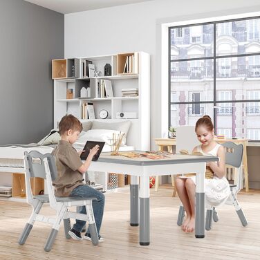 Дитячий стіл з 2 стільцями, регульована по висоті 3-секційна дитяча комплектація сидінь, пластикові меблі для дитячої кімнати, ігровий стіл/парта для дітей віком від 2 років, 80x60 см