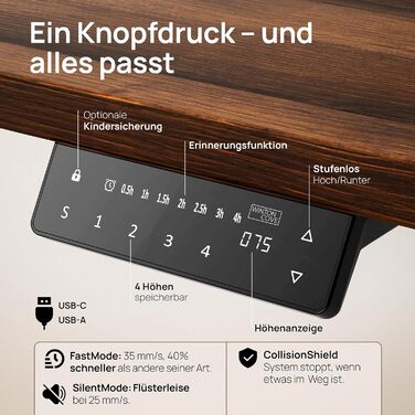 Електричне регулювання висоти письмового столу 120x60 та 160x80 см - безшумний подвійний двигун, захист від зіткнень, функція пам&39яті, система керування кабелями в комплекті 120 x 60 Чорний Дуб