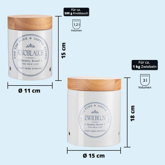 Контейнери для зберігання цибулі та часнику, керамічні, білі з дерев&39яною кришкою та бамбуком, круглі, у вінтажному сільському стилі, набір горщиків для цибулі та часнику, глянцеві, з етикеткою Цибуля та часник