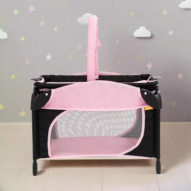 Іграшка для дитячого садка Joie Junior Sleep & Dream у рожевому та чорному кольорах Знімний пеленальний столик та ігрова панель Легке дитяче ліжко для подорожей для ляльок від 3 років