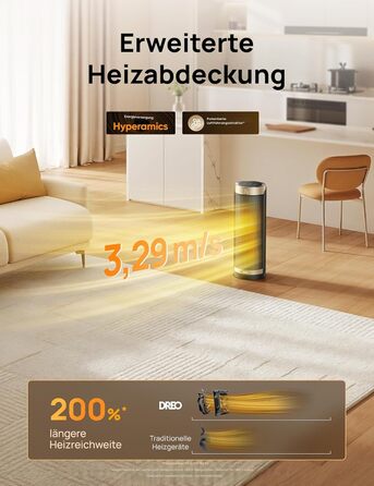 Енергозберігаючий вентилятор-обігрівач Dreo, керамічний PTC нагрівач, тихий, коливальний електричний обігрівач 70 з пультом дистанційного керування, 12-годинний таймер, 3 режими, 3 швидкості, захист від перегріву та перекидання, Solaris Slim H3 Standard G