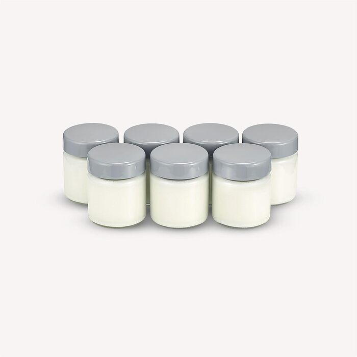 Змінні баночки для йогуртниць, баночки для йогуртів з кришками (7 x 150 мл), підходять для йогуртових машин SEVERIN JG 3516 / JG 3518 / JG3519 / JG 3520 / JG 3521 і JG 3525, сірі, EG 3513