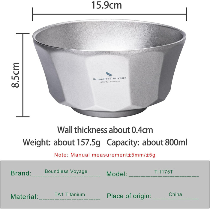 Титанова кемпінгова чаша iBasingo 800 мл, легка, з подвійними стінками, для походів на свіжому повітрі, стійка до опіків, іржі, портативна, для походів, подорожей, дому (срібляста) Ti1175T 800 мл срібляста Ti1175t