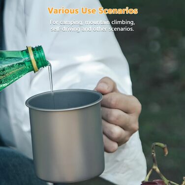Набір з 2 титанових кухлів легка титанова чашка для кемпінгу на природі зі складною ручкою, місткістю 450 мл та 750 мл для пригод на природі, походів та подорожей