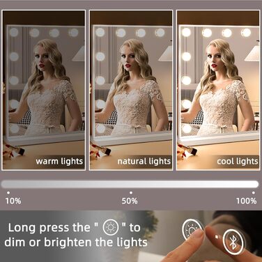 Дзеркало Hansong Bluetooth Hollywood з 15 світлодіодними ліхтарями дзеркало для макіяжу з підсвічуванням і косметичне дзеркало Bluetooth з підсвічуванням USB для спальні 58x46см динамік