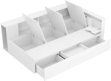 Односпальне ліжко Aoskem дитяче ліжко ліжко 90x200 ліжко з ящиками для зберігання та шафою для зберігання та книжковою полицею, де