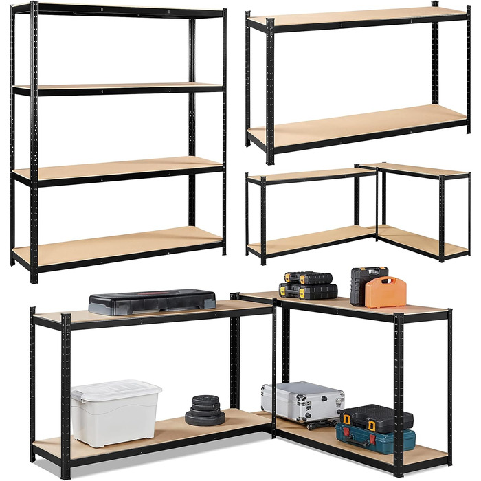 Стелаж для зберігання важких матеріалів Yaheetech, окремостоячий стелаж, гаражний стелаж, металевий стелаж, система полиць, 4 полиці, 265 кг на полицю, 180 x 150 x 45 см