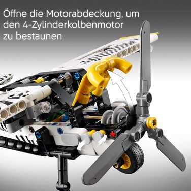 Пропелерний літак LEGO Technic, іграшка-літак для дітей, подарунок для хлопчиків і дівчаток віком 8, модель літака з обертовим пропелером і 4-циліндровим поршневим двигуном 42198