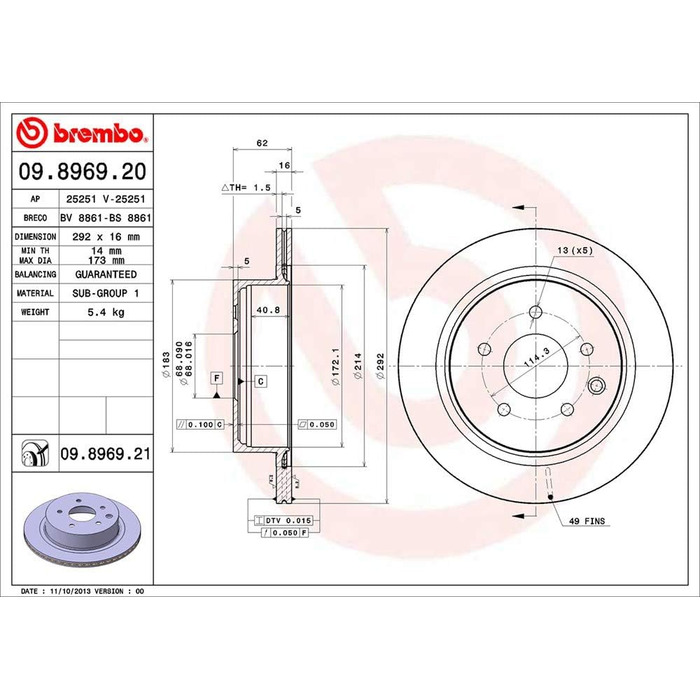 Гальмівні диски Brembo 09.8969.21