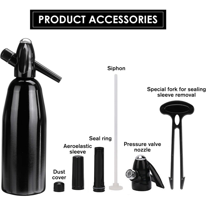 Виробник газованої води, Виробник газованої води 1 л, пляшка для сифона з газованою водою з регулятором тиску, алюмінієвий виробник газованої води для домашніх соків, мохіто, коктейлів, напоїв