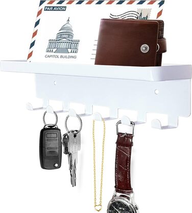 Ключниця настінна, гачок для ключів з лотком і 6 гачками, настінна ключниця для передпокою, ключниця з полицею для зберігання пошт