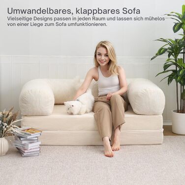 Диван MeMoreCool 4-в-1 без кісток, розкладний диван-ліжко з підлокітниками, розкладним матрацом та кріслом-ліжком, зручний розкладний диван для вітальні та спальні як шезлонг або гостьове ліжко, бежевий