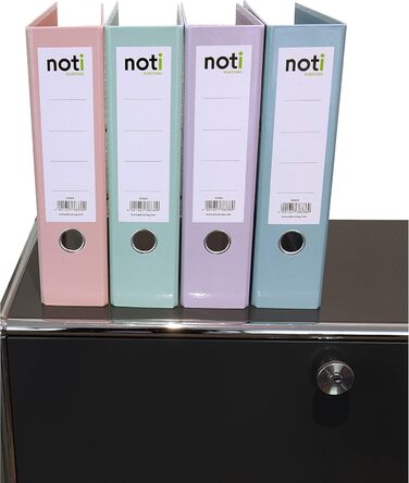 Папка з 4 кольорових папок преміум-класу, пастельні кольори глянцева ламінація зеленого, синього, фіолетового, рожевого кольорів ширина 80 мм для формату DIN A4 із запатентованим надміцним механізмом 85 мм Папки шириною корінця 80 мм з глянцевим покриттям