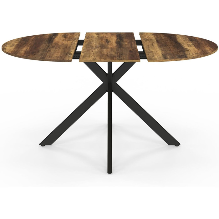 Розкладний круглий обідній стіл ALIX 4-8 персон на ніжці-павутині чорного кольору зі стільницею з темного дерева Hawkins 110-150 см