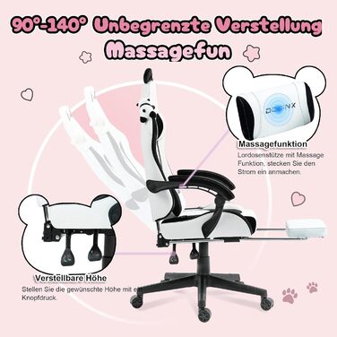 Ігрове крісло Dowinx - Видання Cute Panda - Ергономічне комп&39ютерне крісло з високою спинкою та поперековою опорою, шкіра PU, підставка для ніг, панда чорно-білий колір