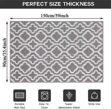 Килимок для входу SHACOS для приміщень 90x150 см, нековзний килимок для уловлювання бруду, великий килимок для входу в приміщенні, килимок для входу, патіо, коридору, саду, для домашніх тварин (сірий) 90 x 150 см сірий