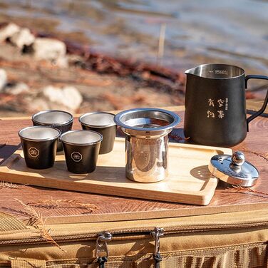 Набір для чаювання в дорозі, похідний набір для чаю, китайський чайний сервіз з нержавіючої сталі Аксесуари для подачі чаю, похідна плитка, 4 чашки, термостійкий