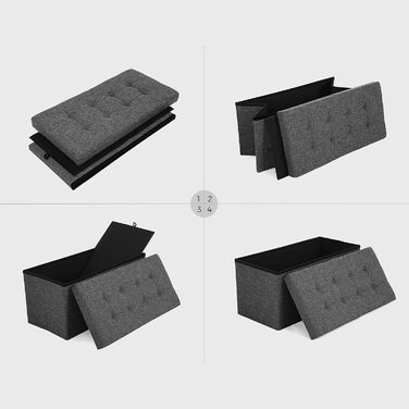 Лавка для зберігання SONGMICS, Складана скриня для зберігання, Коробка для зберігання, 38 x 76 x 38 см, Кришка на петлях, Вантажопідйомність до 300 кг, для коридору, вітальні, спальні, Шиферно-сірий LSF46GYZ 76B см Шиферно-сірий