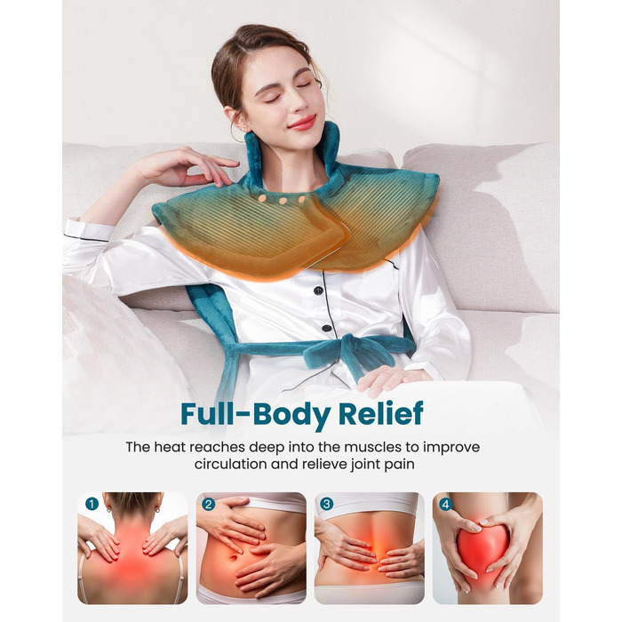 Обтяжена нагрівальна ковдра KNQZE, нагрівальний килимок з 10 рівнями нагріву, 4 таймери для спини, плечей та шиї, нагрівальний килимок, що миється, від болю в спині та шиї, подарунок на день народження для жінок та чоловіків, зелений