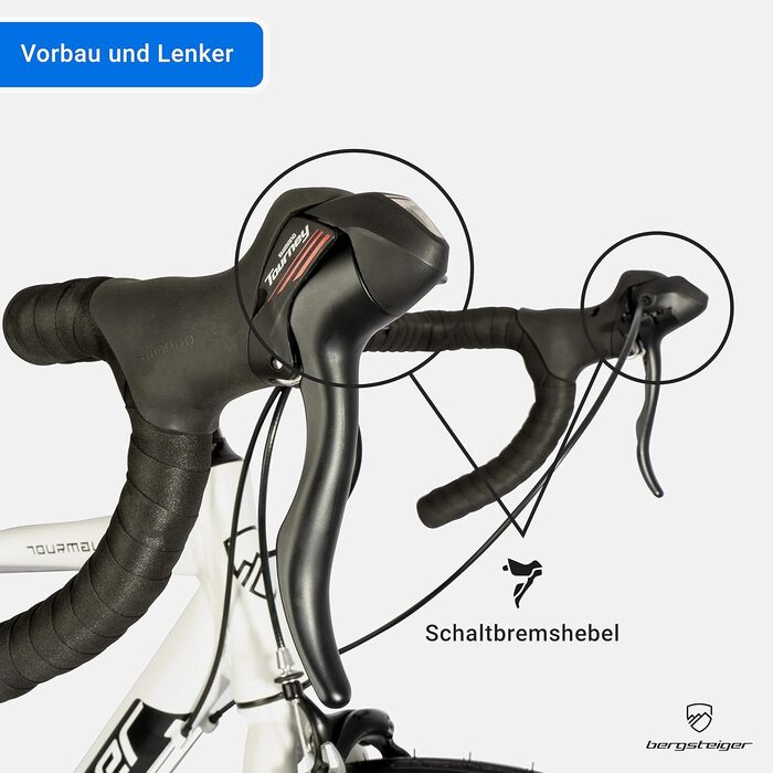 Шосейний велосипед Bergsteiger Tourmalet 28 дюймів, алюмінієвий гравійний велосипед з 14-швидкісними передачами, важить лише 11 кг, гравійний велосипед підходить для чоловіків та жінок зростом від 170 см, білий, 28 дюймів