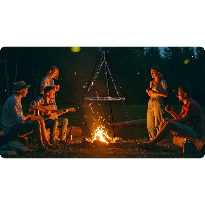 Поворотний гриль-штатив Berdsen 80 см, решітка для гриля, вогнище, нержавіюча сталь з регульованою висотою, порошкове покриття, чорний, 80 см, чорний штатив